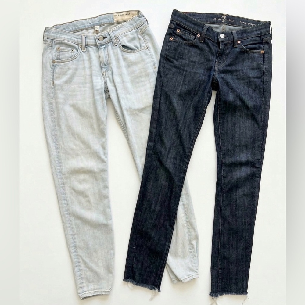 Rag & Bone 7 For All Mankind Women's Light Blue and Dark Blue Jeans Size 25 Set
